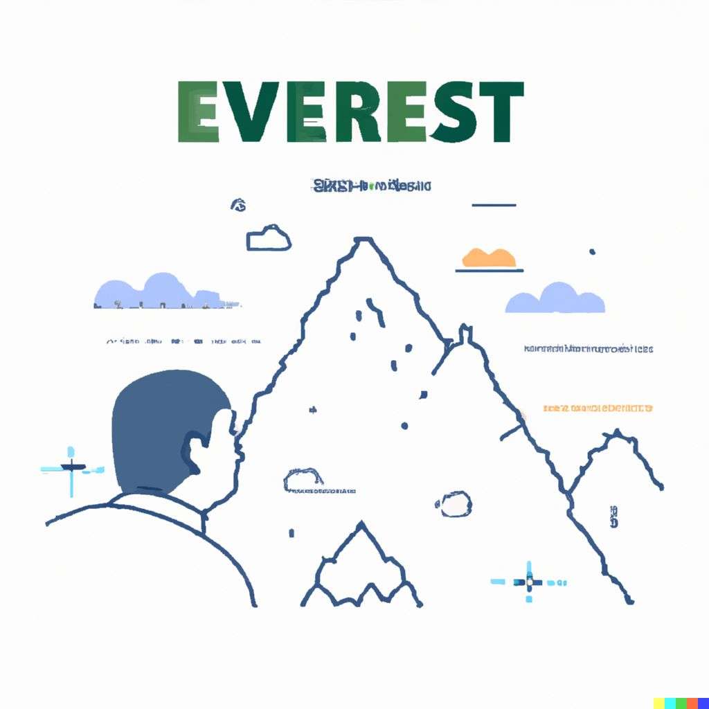 someone gazing at Mount Everest, modern flat design style illustration with line elements